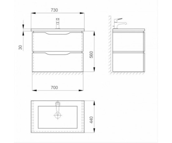 Тумба с умывальником Sanwerk Alessa Air, 73 (MV0000638)