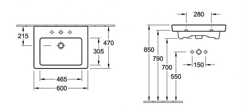 Умивальник підвісний Villeroy&Boch Subway 2.0, 60 (7113F2R1)