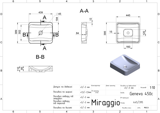 Умывальник GENEVA MIRASOFT