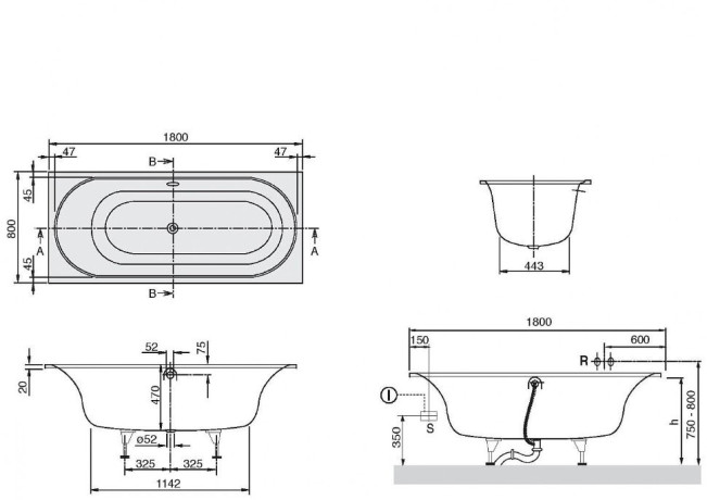 Ванна кварилова Villeroy&Boch Cetus, 180х80 (UBQ180CEU2V-01)