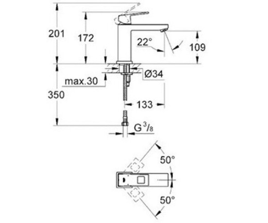 Cмеситель для умывальника Grohe Eurocube, однорычажный, хром (23446000)