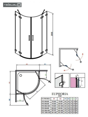 Душова кабіна Radaway Euphoria PDD, ліва, 90x90 (383001-01L)