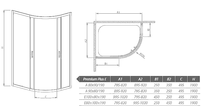 Душова кабіна Radaway Premium Plus, 90x80 (30492-01-01N)