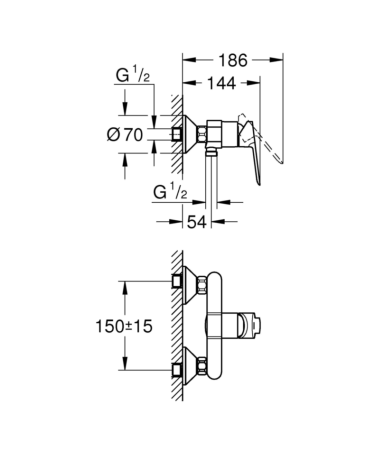 Cмеситель для душа Grohe BauEdge, однорычажный, хром (23636000)