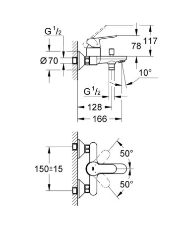 Смеситель для ванны Grohe BauEdge, однорычажный, хром (23334000)