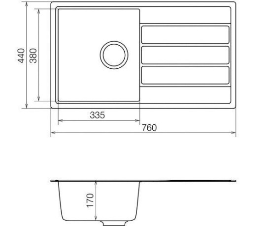 Кухонна мийка гранітна Vankor Easy, 76x44, чорний (EASY EMP 02.76 BLACK)