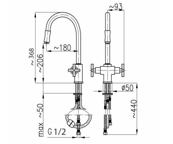 Смеситель для кухни KFA Armatura Symetric, двухвентильный, хром (343-214-00)