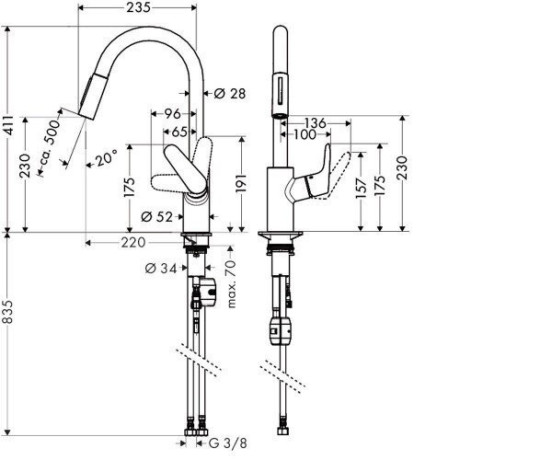 Смеситель для кухни Hansgrohe Focus S, однорычажный, хром (31815000)