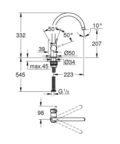 Змішувач для кухні Grohe BauClassic, одноважільний, хром (31234001)