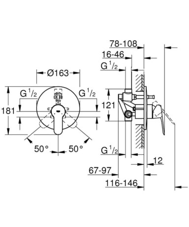 Смеситель для ванны Grohe BauEdge, однорычажный, хром (29079000)