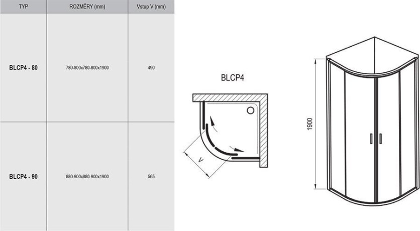 Душевая кабина Ravak Blix BLCP4, 90x90 (3B270C00Z1)