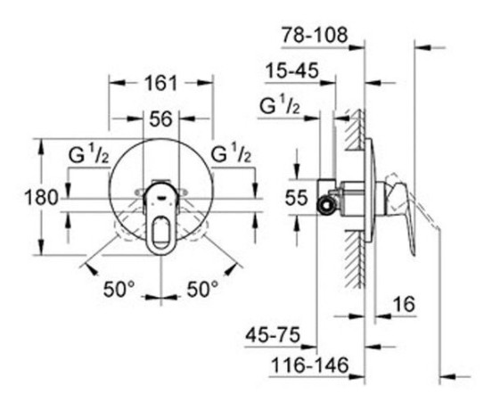 Змішувач для душу Grohe BauLoop, одноважільний, хром (29080000)
