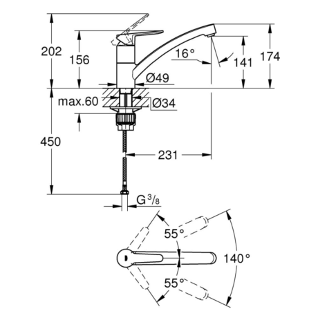 Змішувач для кухні Grohe BauEco, одноважільний, хром (31680000)