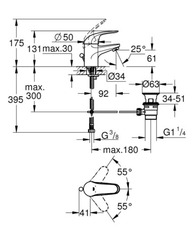Cмеситель для умывальника Grohe Euroeco, однорычажный, хром (23262000)