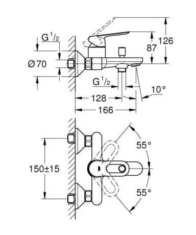 Смеситель для ванны Grohe BauLoop, однорычажный, хром (23603000)