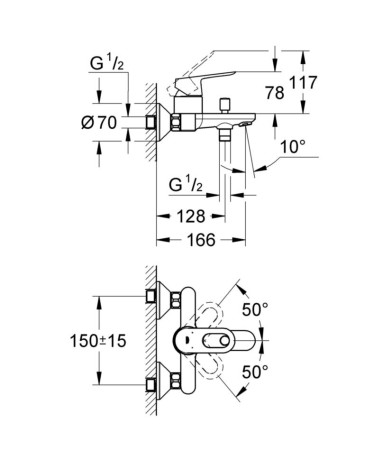Смеситель для ванны Grohe BauLoop, однорычажный, хром (23603000)