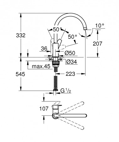 Смеситель для кухни Grohe BauEdge, однорычажный, хром (31233001)