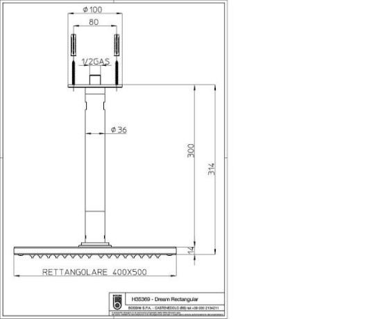 Верхній душ Bossini Dream Rectangular (H35369)