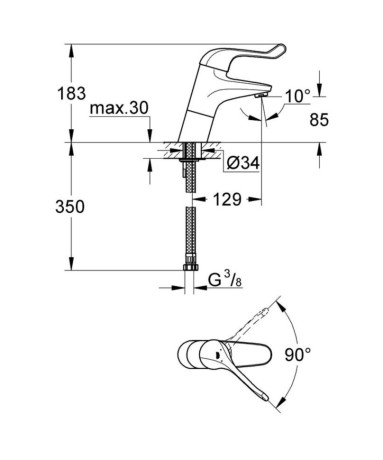 Змішувач для умивальника Grohe Euroeco, одноважільний, хром (32790000)