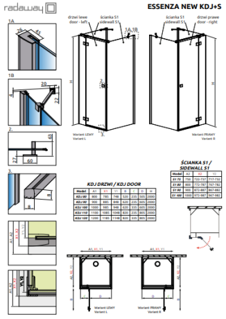 Душова кабіна Radaway Essenza New Black KDJ+S, ліва, 100x100 (385022-54-01L)
