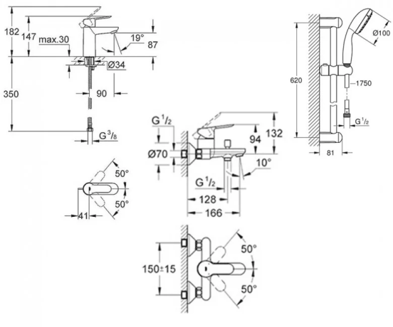 Комплект змішувачів 3 в 1 Grohe BauEdge, хром (UA123365S0)