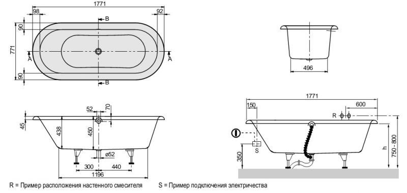 Ванна кварилова Villeroy&Boch Nexus, 177x77 (UBQ180NEU7V-01)