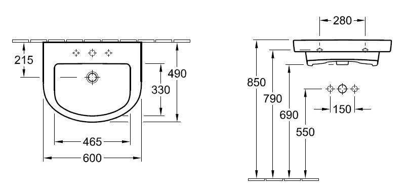 Умивальник підвісний Villeroy&Boch Subway 2.0, 60 (7114F101)