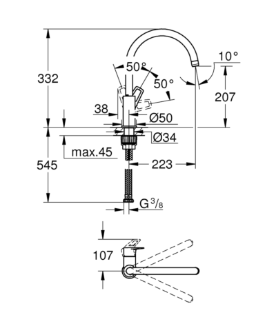 Смеситель для кухни Grohe BauLoop, однорычажный, хром (31368001)