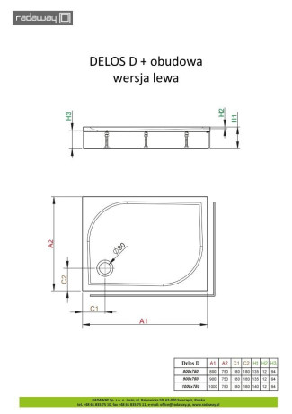 Душовий піддон Radaway Delos D, 80x75 (4D87514-03L)