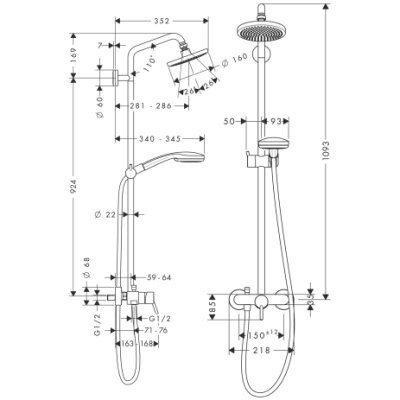 Душова система Hansgrohe Croma 100 Showerpipe (27154000)