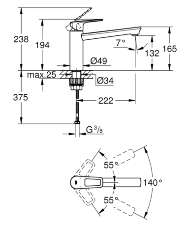 Смеситель для кухни Grohe BauLoop, однорычажный, хром (31706000)