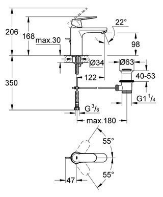 Cмеситель для умывальника Grohe Eurosmart Cosmopolitan, однорычажный, хром (23325000)