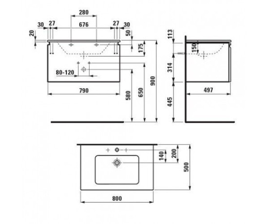 Тумба з умивальником Laufen Pro S, 80 (H8609644631041)