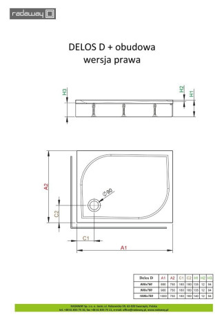 Душовий піддон Radaway Delos D, 90x75 (4D97514-03R)