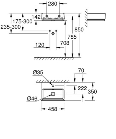 Умывальник подвесной Grohe Cube Ceramic, 45 (3948300H)