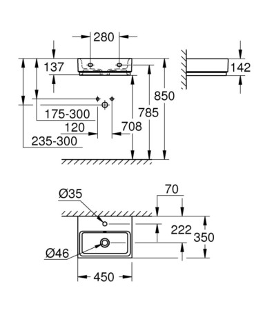 Умывальник подвесной Grohe Cube Ceramic, 45 (3948300H)