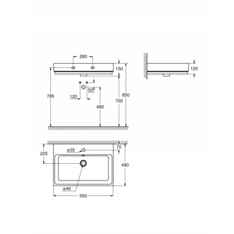 Умывальник подвесной Grohe Cube Ceramic, 50 (3947400H)