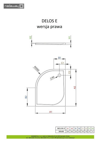 Душевой поддон Radaway Delos E, 80x90 (SDE8090-01R)