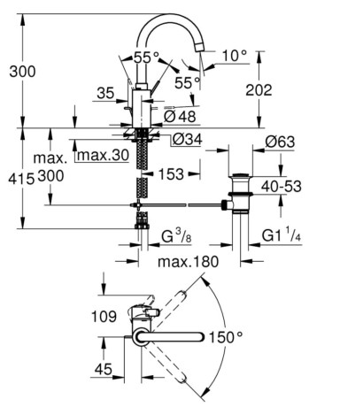 Cмеситель для умывальника Grohe Eurosmart Cosmopolitan, однорычажный, хром (32830001)