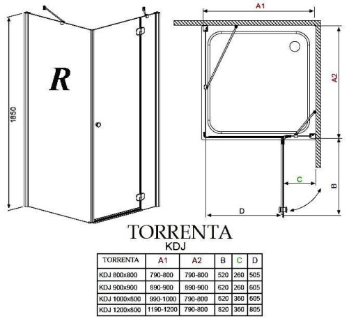 Душова кабіна Radaway Torrenta KDJ, ліва, 100x90 (32246-01-01NL)