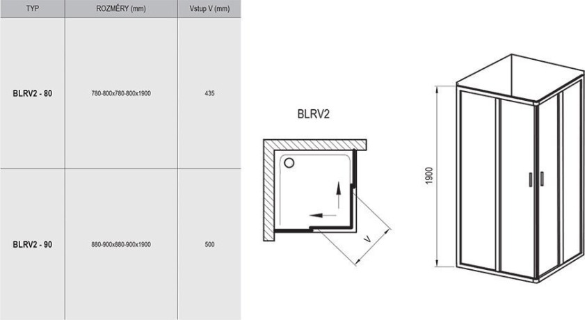 Душова кабіна Ravak Blix BLRV2, 90x90 (1LV70U00ZG)