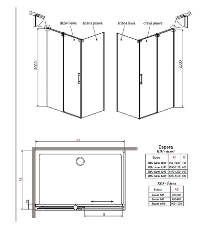 Душова стінка Radaway Espera KDJ S1 100, ліва (380140-01L)