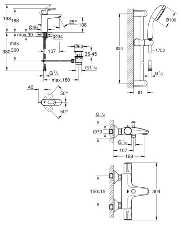 Комплект змішувачів 3 в 1 Grohe Grohtherm 800, хром (UA34550TM0)