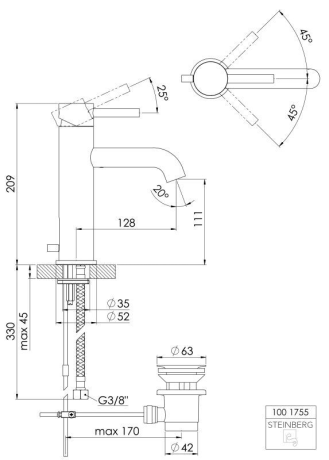 Змішувач для умивальника Steinberg Serie 100, одноважільний, хром (100 1755)