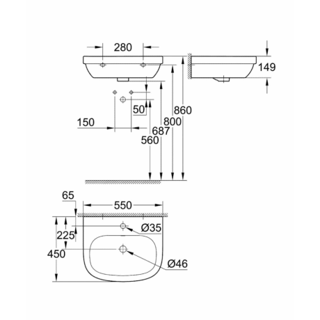 Умывальник подвесной Grohe Euro Ceramic, 55 (3933600H)