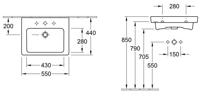 Умывальник подвесной Villeroy&Boch Subway 2.0, 55 (7113F5R3)