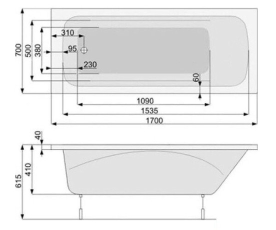 Ванна акрилова Pool Spa Klio, 170x70 (PWPA410ZN000000)