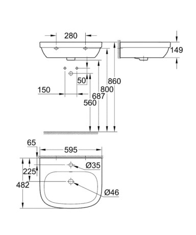 Умывальник подвесной Grohe Euro Ceramic, 60 (39335000)