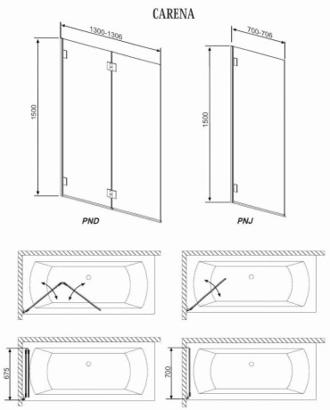 Шторка для ванны Radaway Carena PND 130 L, левая, 150x130 (202201-101L)