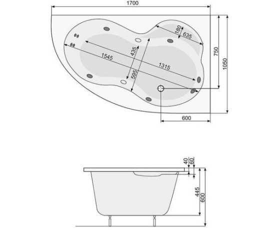 Ванна акрилова Pool Spa Mistral, права, 170x105 (PWA4T10ZN000000)